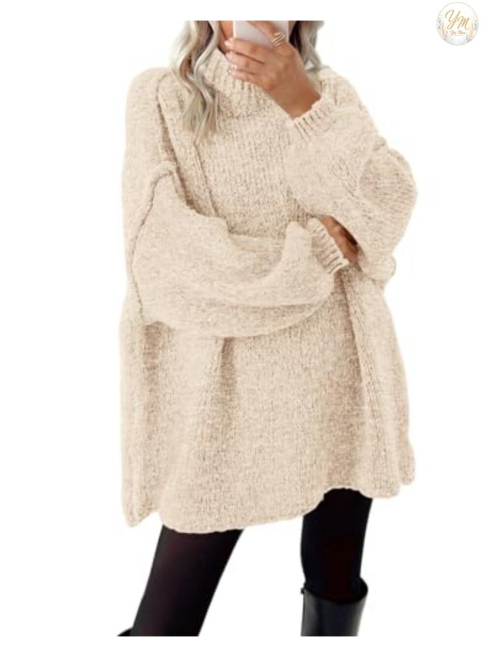 Oversized Mock Neck Cable Knit Pullover Sweater - Women's Winter Top